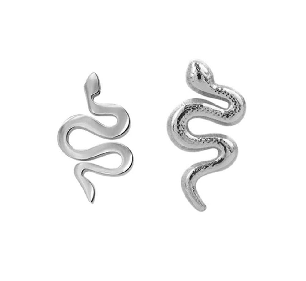 NEW Empty Town Blackhead Shanghai Asymmetric Silver Snake Stud Earrings